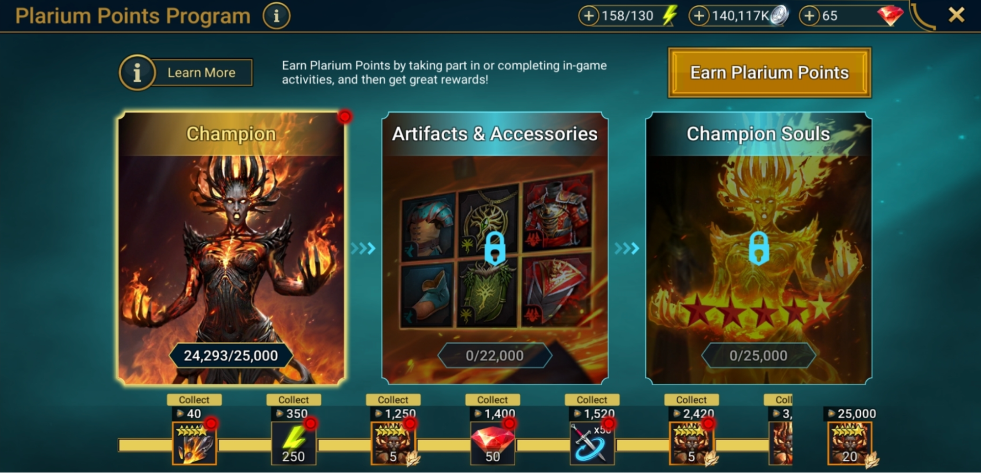 A screenshot showing the home page of the Plarium Points Program within RAID: Shadow Legends.