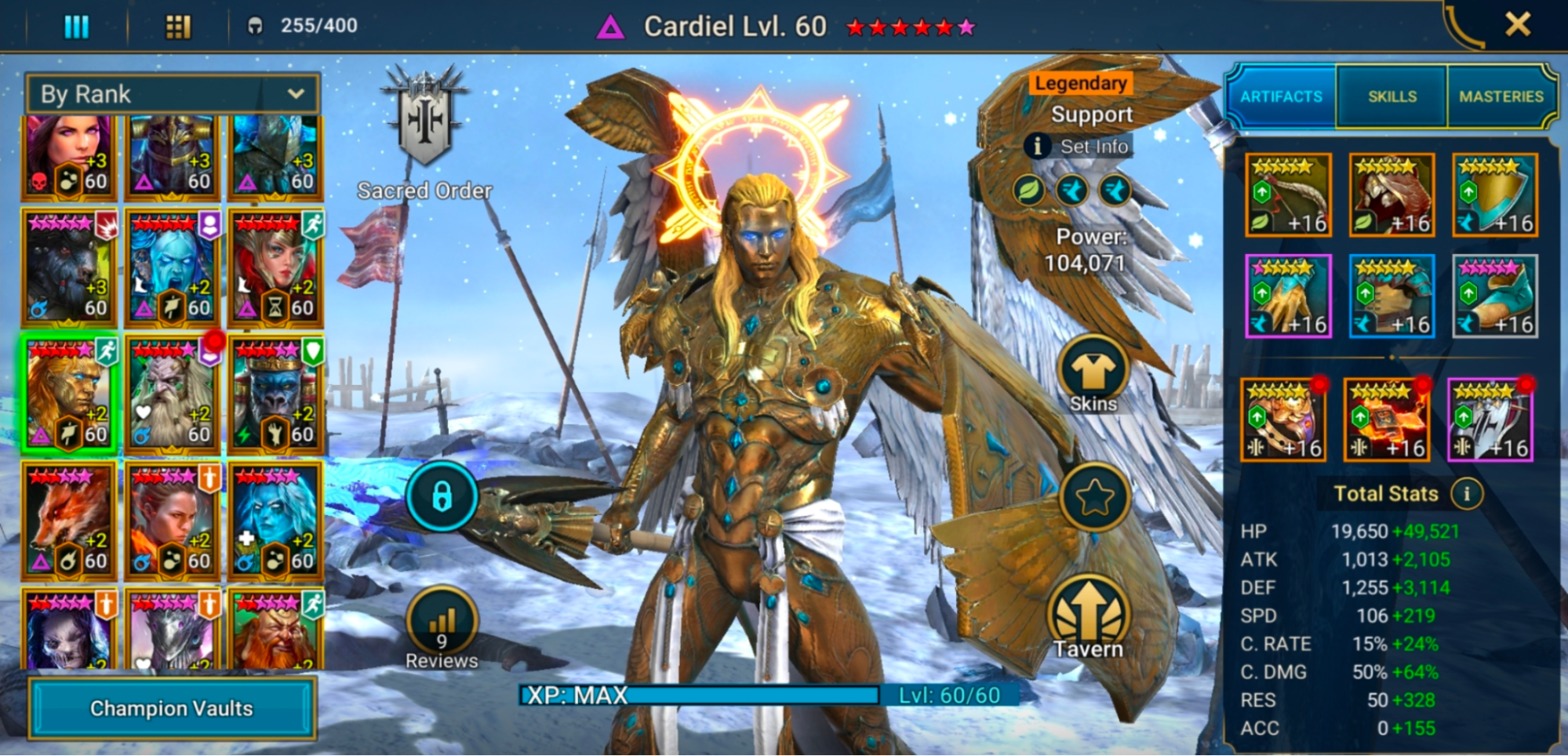 A screenshot showing the Champion Cardiel in the Champions menu of RAID: Shadow Legends.