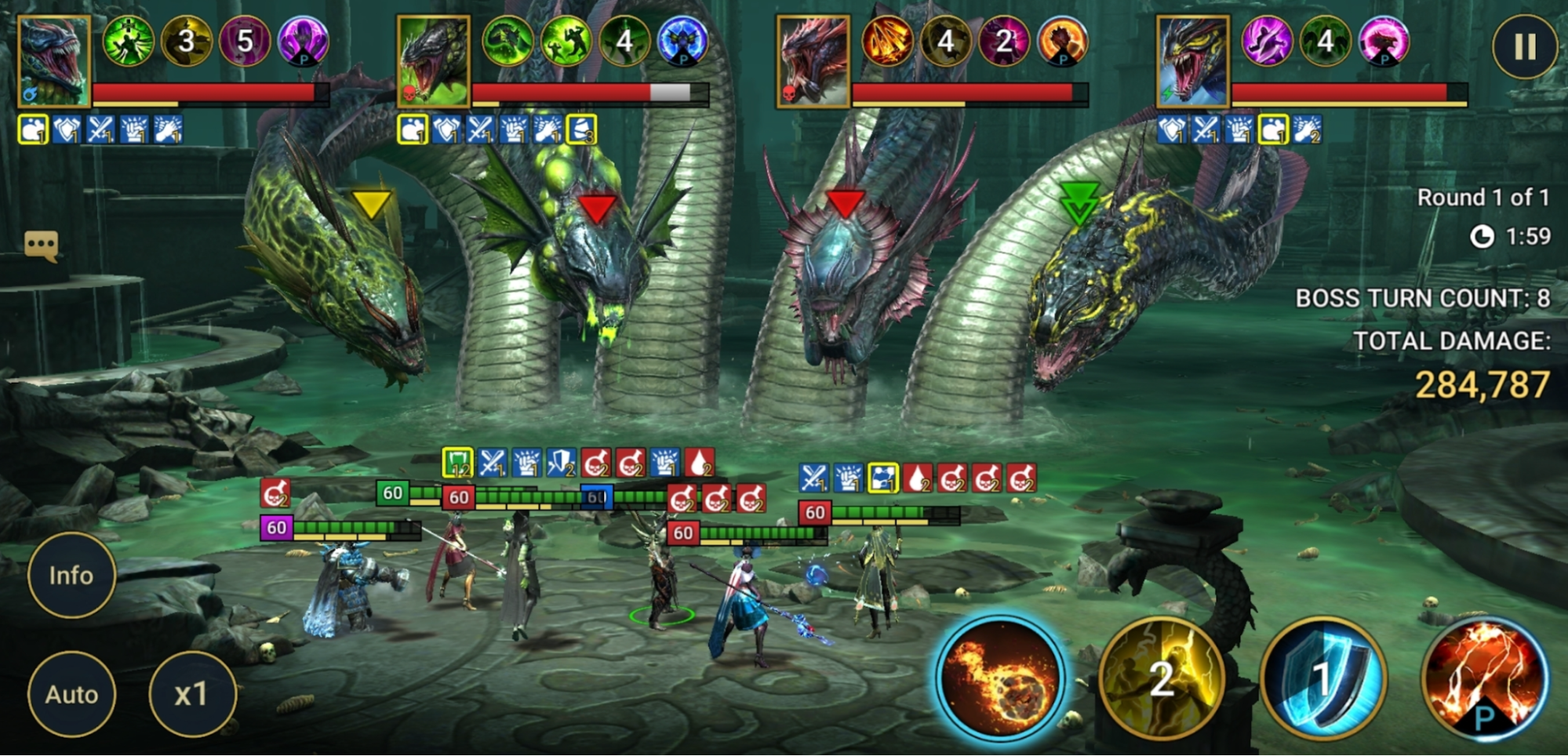 A team taking on the Hydra Clan Boss in RAID: Shadow Legends.